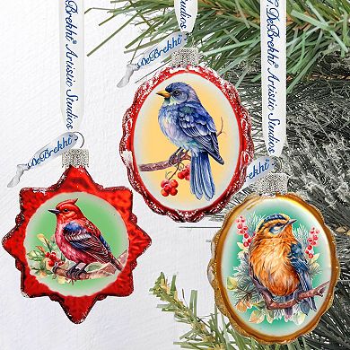Forest Birds Mercury Glass Ornaments Set of 3 by G. Debrekht - Wildlife Holiday Décor