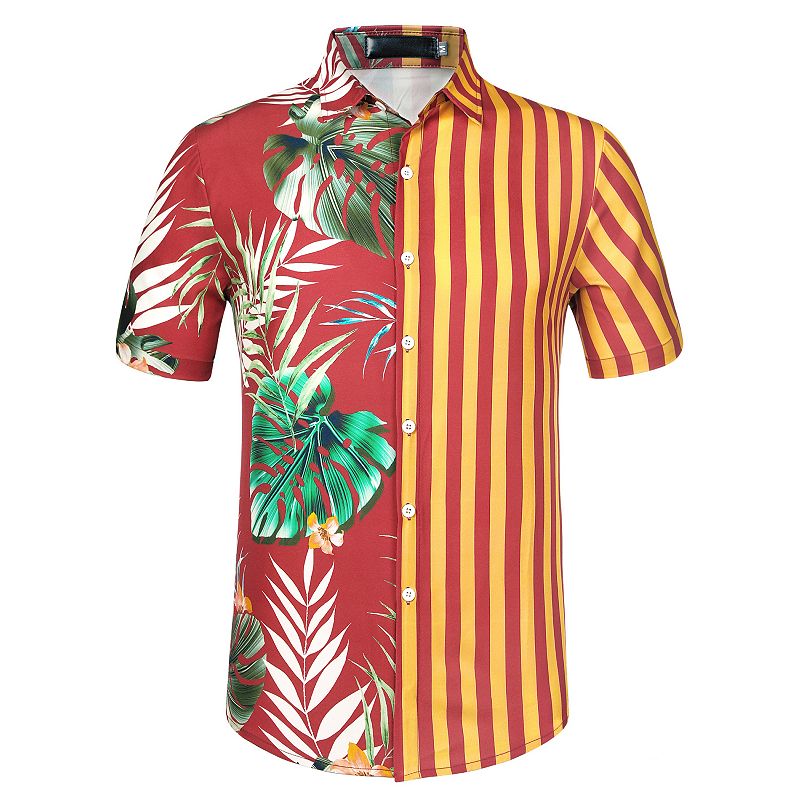 Detroit Tigers Red Hibiscus Green Leaf Tropical Hawaiian Shirt For