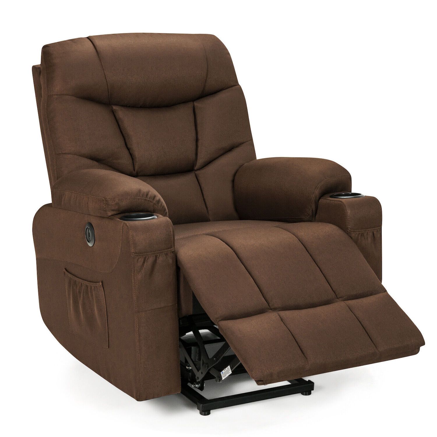 Power Lift Remote Recliner Chair for Elderly, Linen Fabric Upholstery,  Brown