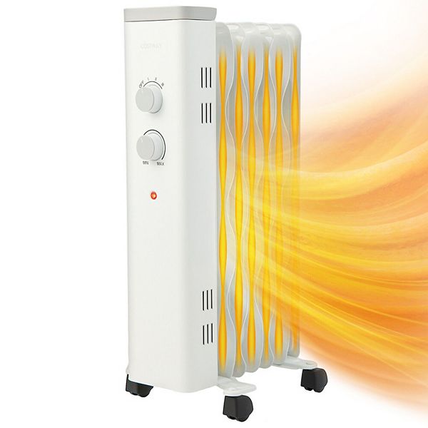 1500W Oil Filled Space Heater with Universal Wheels and 3Level HeatWhite