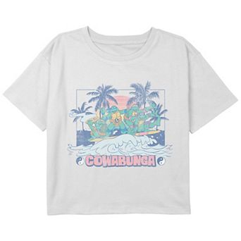 Girls Teenage Mutant Ninja Turtles Cowabunga Pizza Surf Boxy Crop Graphic Tee