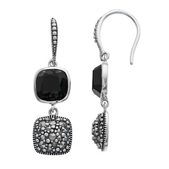 Lavish by TJM Sterling Silver Black Onyx & Marcasite Earrings