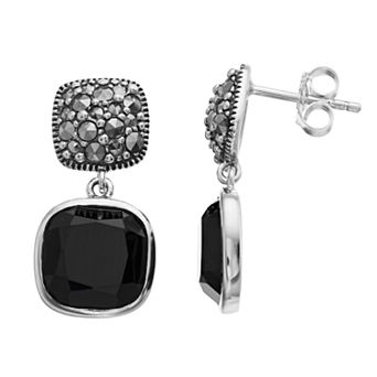 Lavish by TJM Sterling Silver Black Onyx & Marcasite Dangle Earrings