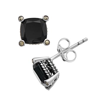 Lavish by TJM Sterling Silver Black Onyx & Marcasite Stud Earrings