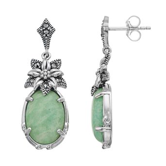 Lavish by TJM Sterling Silver Amazonite & Marcasite Drop Earrings