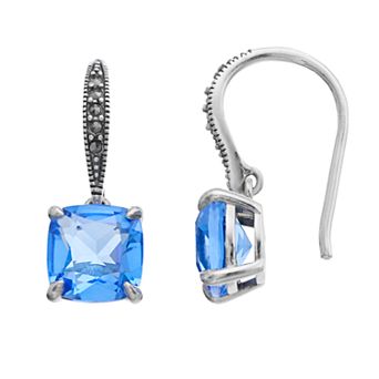 Lavish by TJM Sterling Silver Simulated Blue Quartz & Marcasite Dangle Earrings