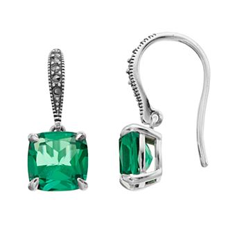 Lavish by TJM Sterling Silver Simulated Green Quartz & Marcasite Dangle Earrings