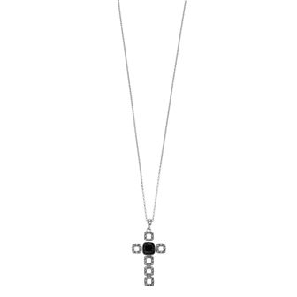 Lavish by TJM Sterling Silver Black Onyx & Marcasite Cross Pendant Necklace