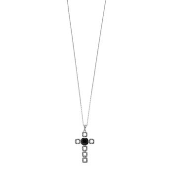 Lavish by TJM Sterling Silver Black Onyx & Marcasite Cross Pendant Necklace