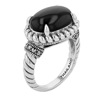 Lavish by TJM Sterling Silver Black Onyx & Marcasite Oval Ring