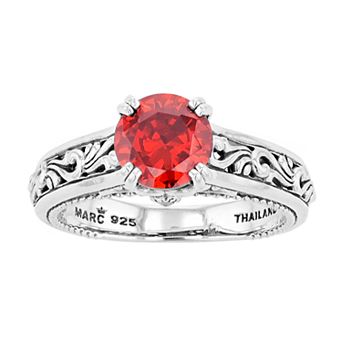 Lavish by TJM Sterling Silver Garnet Cubic Zirconia & Marcasite Ring