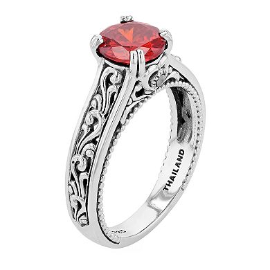 Lavish by TJM Sterling Silver Garnet Cubic Zirconia & Marcasite Ring