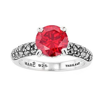 Lavish by TJM Sterling Silver Garnet Cubic Zirconia & Marcasite Ring