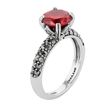 Lavish by TJM Sterling Silver Garnet Cubic Zirconia & Marcasite Ring
