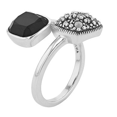 Lavish by TJM Sterling Silver Black Onyx & Marcasite 2-Head Ring