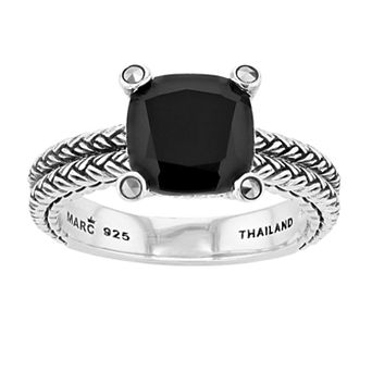 Lavish by TJM Sterling Silver Black Onyx & Marcasite Ring