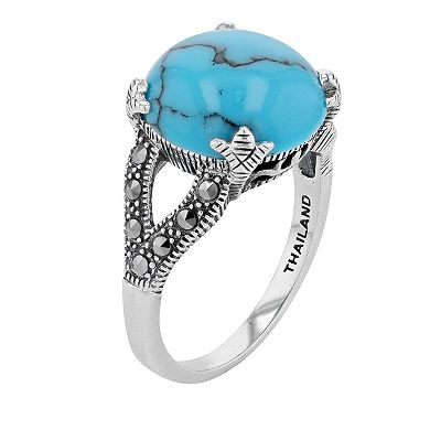 Lavish by TJM Sterling Silver Simulated Turquoise & Marcasite Dome Ring