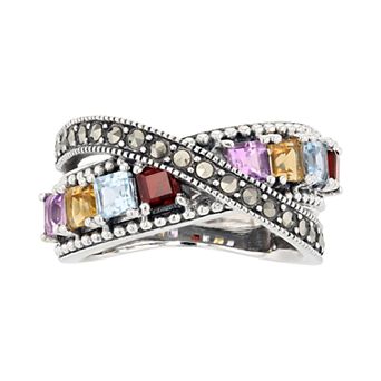Lavish by TJM Multi Gemstone Crisscross Ring