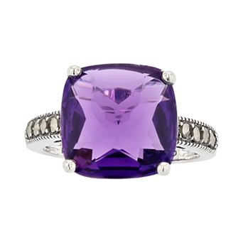 Lavish by TJM Sterling Silver Simulated Amethyst & Marcasite Statement Ring