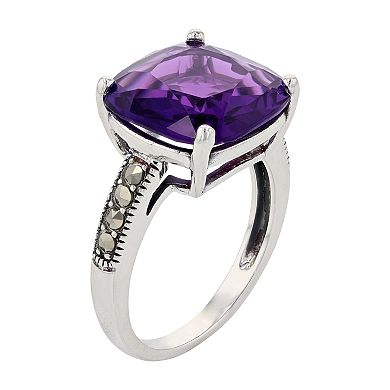 Lavish by TJM Sterling Silver Simulated Amethyst & Marcasite Statement Ring