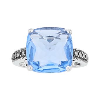Lavish by TJM Sterling Silver Simulated Blue Quartz & Marcasite Statement Ring
