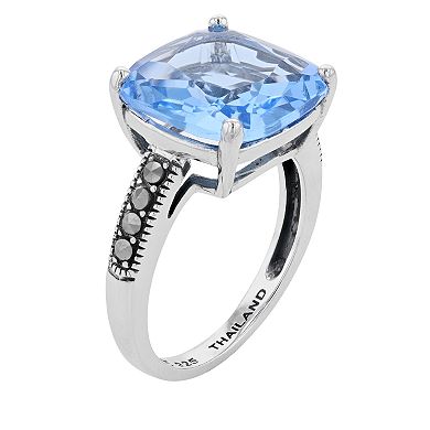 Lavish by TJM Sterling Silver Simulated Blue Quartz & Marcasite Statement Ring