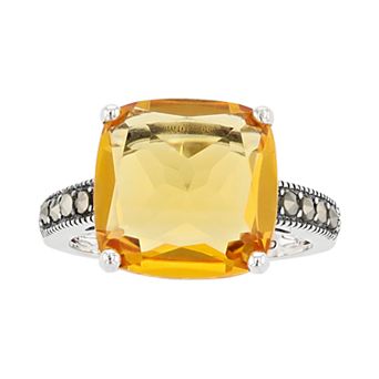 Lavish by TJM Sterling Silver Simulated Citrine & Marcasite Statement Ring