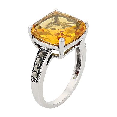 Lavish by TJM Sterling Silver Simulated Citrine & Marcasite Statement Ring