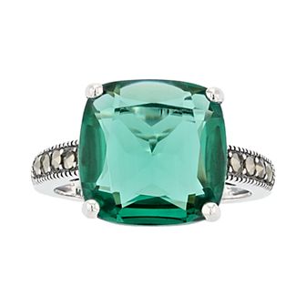 Lavish by TJM Sterling Silver Simulated Green Quartz & Marcasite Statement Ring