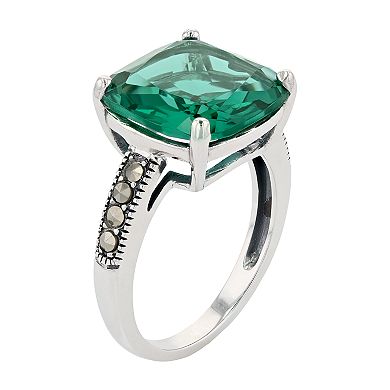 Lavish by TJM Sterling Silver Simulated Green Quartz & Marcasite Statement Ring
