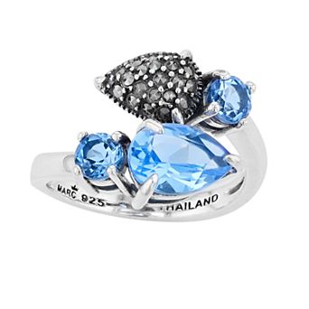 Lavish by TJM Sterling Silver Simulated Blue Quartz & Marcasite 2-stone Ring