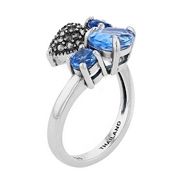 Lavish by TJM Sterling Silver Simulated Blue Quartz & Marcasite 2-stone Ring