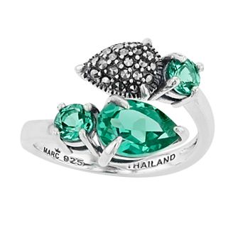 Lavish by TJM Sterling Silver Simulated Green Quartz & Marcasite 2-stone Ring