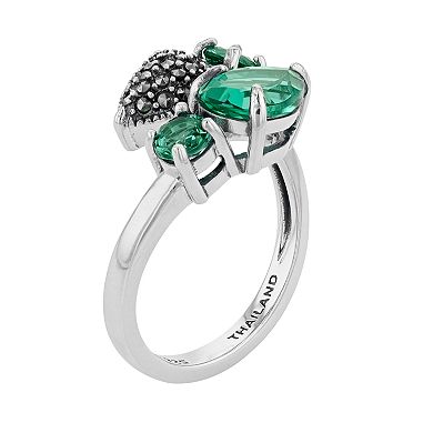 Lavish by TJM Sterling Silver Simulated Green Quartz & Marcasite 2-stone Ring