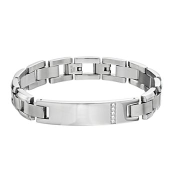 Diamond Brilliance Stainless Steel 1/10 Carat T.W. Lab-Created Diamond Men's ID Bracelet