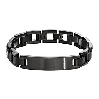 Diamond Brilliance Silver Tone Stainless Steel 1/10 Carat T.W. Lab-Created Diamond Men's Link Bracelet