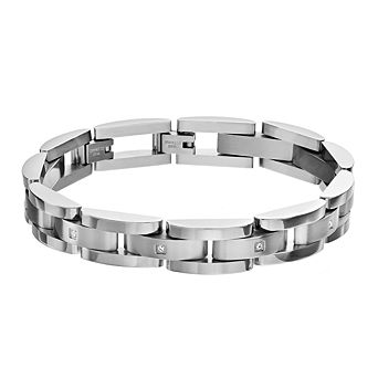 Diamond Brilliance Men's Stainless Steel 1/10 Carat T.W. Lab-Created Diamond Curve Link Bracelet