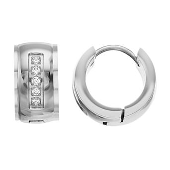 Diamond Brilliance Men's Stainless Steel 1/10 Carat T.W. Lab-Created Diamond Hoop Earrings