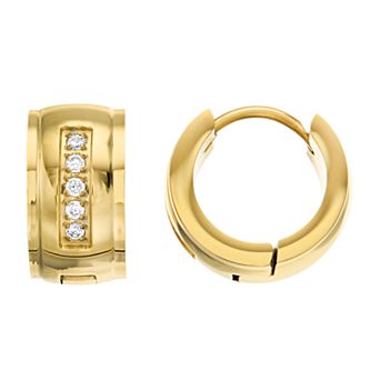Diamond Brilliance Men's Gold Tone Stainless Steel 1/10 Carat T.W. Lab-Created Diamond Hoop Earrings