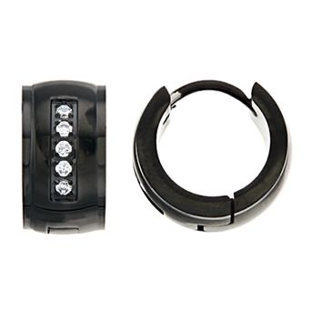 Diamond Brilliance Men's Black Stainless Steel 1/10 Carat T.W. Black Lab-Created Diamond Hoop Earrings