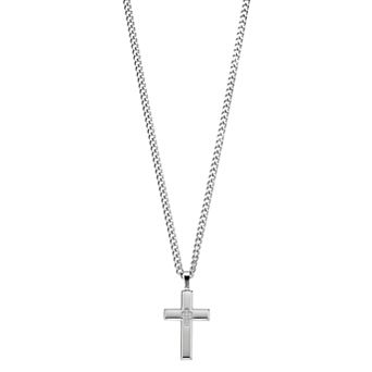 Diamond Brilliance Men's Silver Tone Stainless Steel 1/10 Carat T.W. Lab-Created Diamond Cross Pendant Necklace
