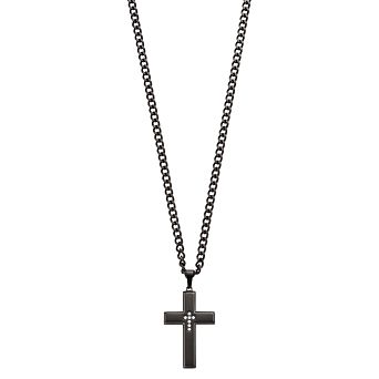 Diamond Brilliance Men's Black Stainless Steel 1/10 Carat T.W. Black Lab-Created Diamond Cross Pendant Necklace