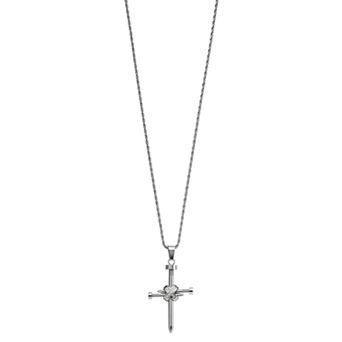 Diamond Brilliance Men's Silver Tone Stainless Steel 1/10 Carat T.W. Lab-Created Diamond Nail Cross Pendant Necklace