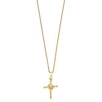 Diamond Brilliance Men's Gold Tone Stainless Steel 1/10 Carat T.W. Lab-Created Diamond Nail Cross Pendant Necklace