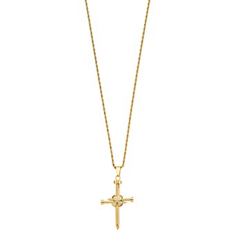Diamond Brilliance Men's Gold Tone Stainless Steel 1/10 Carat T.W. Lab-Created Diamond Nail Cross Pendant Necklace