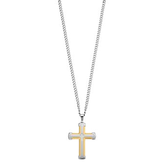 Diamond Brilliance Men's Gold Tone Stainless Steel 1/10 Carat T.W. Lab-Created Diamond Cross Pendant Necklace