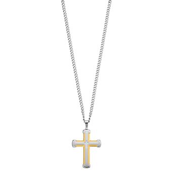 Diamond Brilliance Men's Gold Tone Stainless Steel 1/10 Carat T.W. Lab-Created Diamond Cross Pendant Necklace