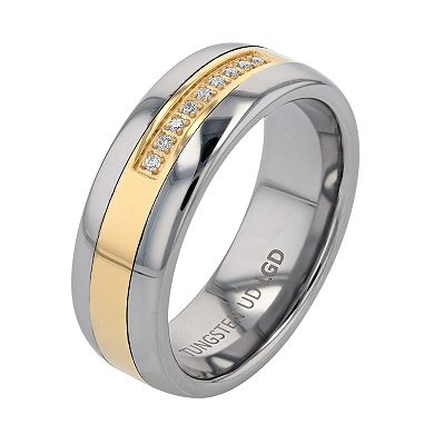Accessorize in style with this Diamond Brilliance Men's Two Tone Tungsten Carbide 1/10 Carat T.W. Lab-Grown Diamond Band Ring.