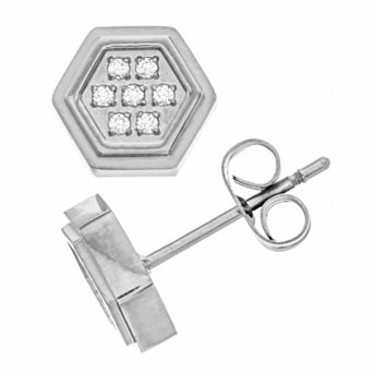 Diamond Brilliance Men's Stainless Steel 1/10 Carat T.W. Lab-Created Diamond Hexagon Stud Earrings