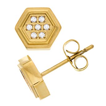 Diamond Brilliance Men's Stainless Steel 1/10 Carat T.W. Lab-Created Diamond Hexagon Stud Earrings